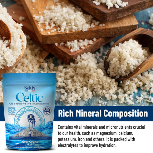 1/2 lbs (8oz) 100% 82+ Saltix Grey Coarse Sea Salt From the Celtic Region of France, Natural, Organic, Unrefined, Trace