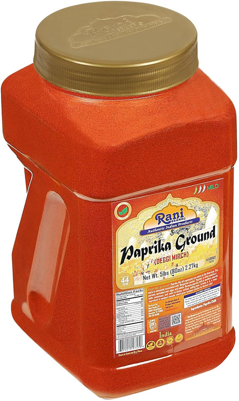 80oz (5lbs) 2.27kg Rani Paprika (Deggi Mirch, Low Heat) Spice Powder, Ground Bulk PET Jar ~ All Natural, Salt-Free |