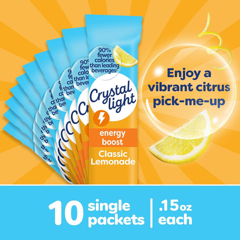 10 Packets Crystal Light Energy Boost Lemonade Drink Mix, ct On-the-Go