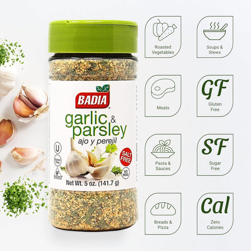 5 oz Badia Garlic & Parsley Seasoning, Ideal for Cooking, Grilling and Seasoning Seafood, Meats & Veggies