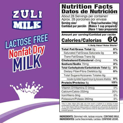 16oz (3 Pack) Nonfat Dry Milk Powder for Baking & Coffee - Fat Free & Lactose Free Powder for Adults, Non-GMO, rBST