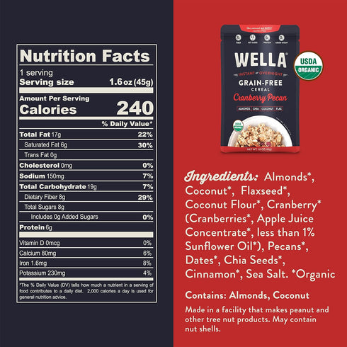 Packets, (10 Count, 1.6 oz. Packets) Wella Cereal Oatmeal Alternative, Gluten-Free Breakfast Hot Cereal, Grain-Free
