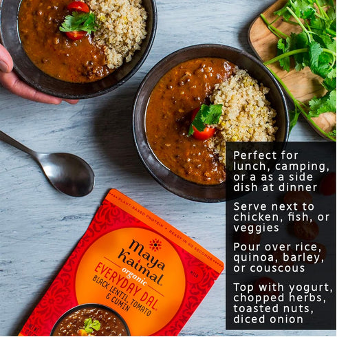 Pack 10oz Pack 3 Maya Kaimal Foods - Organic Indian Everyday Dal - Variety - Red Lentil, Black Lentil, Green Split Pea