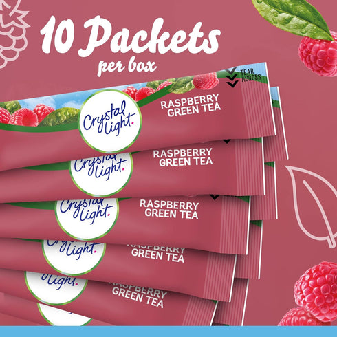 120 Pack, 12 10 On-the-Go-Packets Crystal Light Raspberry Green Tea Naturally Flavored Powdered Drink Mix, ct Boxes