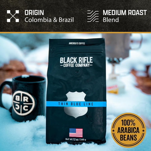 12oz Black Rifle Coffee Company Thin Blue Line, Bag, Whole Bean Medium Roast - Roasted Blend Made from Arabica Beans