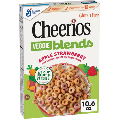 Cheerios Veggie Blends Breakfast Cereal, Apple Strawberry, Made with Fruits and Veggies,