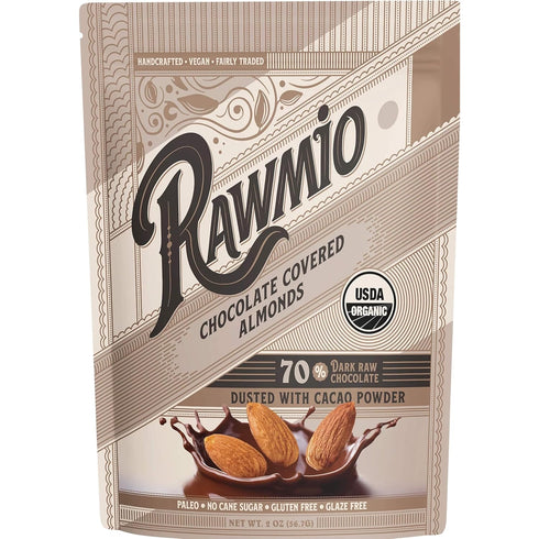 Rawmio Chocolate Covered Almonds - Organic, Raw, Vegan, 70% Dark Chocolate, 1