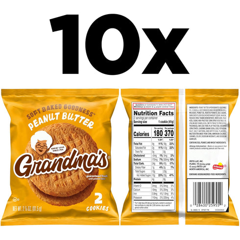 2.5 (Pack 10) Grandma's Cookies, Peanut Butter, Ounce