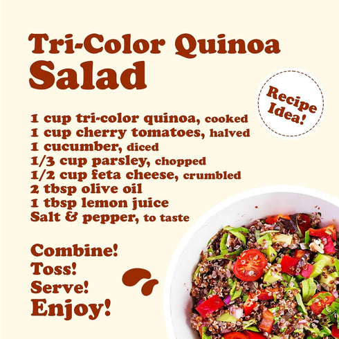 6 Food to Live Tri-Color Quinoa Grain, Pounds Blend of White, Black, and Red Whole Seeds. Pre-Washed and Ready to Cook.