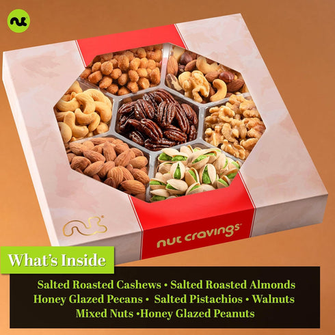 (7 1 LB) Package, NUT CRAVINGS - Easter Mixed Nuts Gift Basket in Red Gold Box Assortments, Treats for Adults, Food