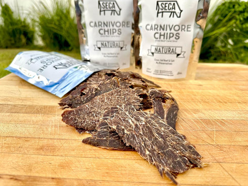 2 (3-Pack, 2oz SECA Carnivore Chips Crispy Slow-Dried Beef Chips with Kosher Salt Ingredients, No Preservatives, No
