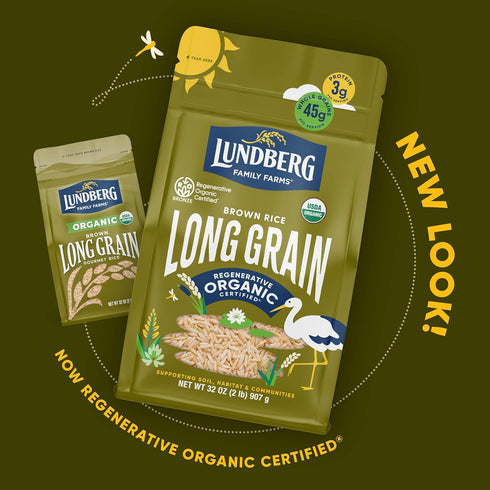 2-Pack 32 Oz Lundberg Brown Rice, Regenerative Organic Certified, Non-Sticky, Aromatic Long Grain Rice, Responsibly