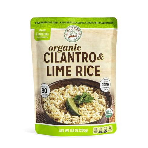 Ritikas Global Grains 90 8.8 oz (6-Count Pack) Certified Organic Cilantro Lime Rice, Ready in Seconds, Pouches