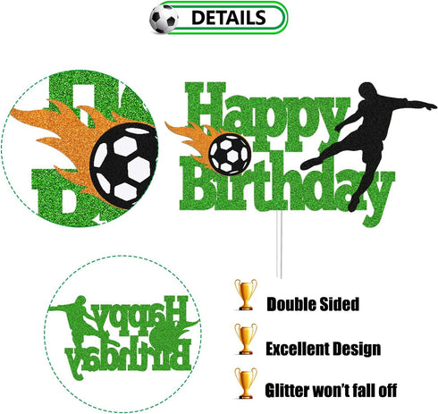 Soccer Cake Topper, Happy Birthday Sign, Football Player Cake Decorations for Sport Theme Birthday Party Supplies