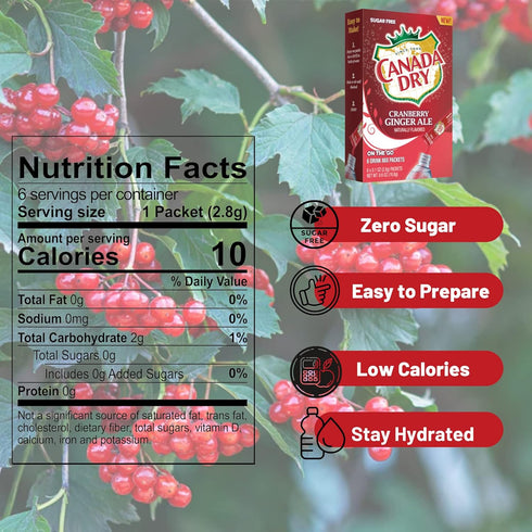 Generic 6ct 2 Boxes-12 LLE Canada Dry Powder Drink Mix Cranberry Ginger Ale Flavor, Sugar Free & Delicious Water
