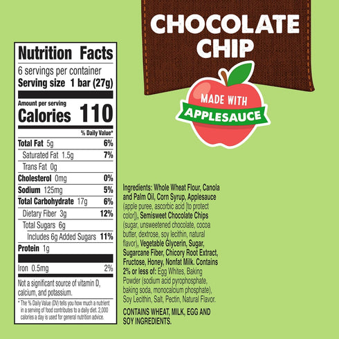 6 5.76 oz Mott's Soft Baked Bars, Chocolate Chip, Made with Applesauce, Ct