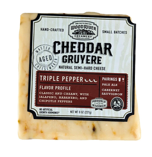 Generic Cheddar, Gruyere, and Triple Pepper Cheese Blend, Gourmet Artisan Cheese Mix, Bold