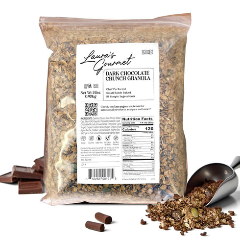 Laura's Gourmet Granola Dark Chocolate Crunch, 2 lb, Gluten-Free Oats, Vegan, Dairy