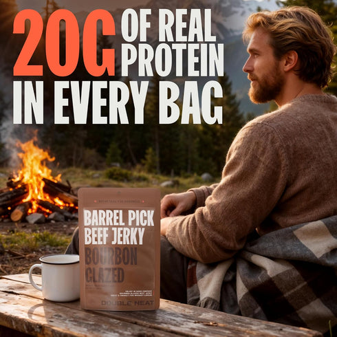 DOUBLE NEAT 2 Pack 3 Barrel Pick Bourbon Glazed Beef Jerky Gluten Free Gourmet Stocking Stuffers Men Whiskey Infused