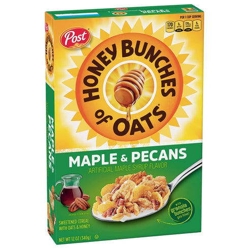 12 OZ (Pack 2) Post Honey Bunches of Oats Maple and Pecans Breakfast Cereal, Honey Oats Cereal with Maple Flavor