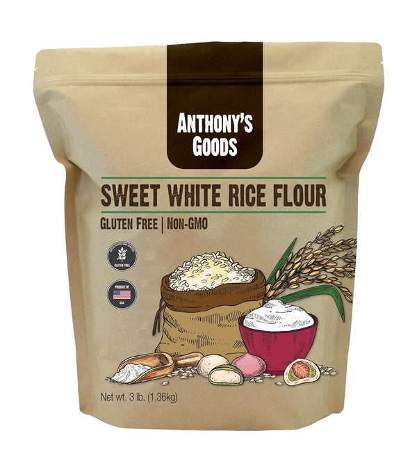 Anthony's Sweet White Rice Flour, 3 lb, Glutinous Rice Flour, Gluten Free,
