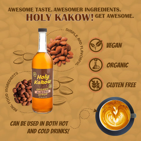 750ml Holy Kakow Cafe Organic Almond Syrup - Almond Syrup, Coffee Syrup, Organic Syrup for Coffee, Almond Syrup