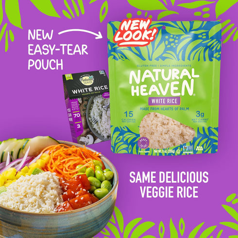 9 Oz Natural Heaven White Rice, Hearts of Palm Naturally Rich in Potassium, Low-Calorie Veggie Rice, Keto & Gluten-Free