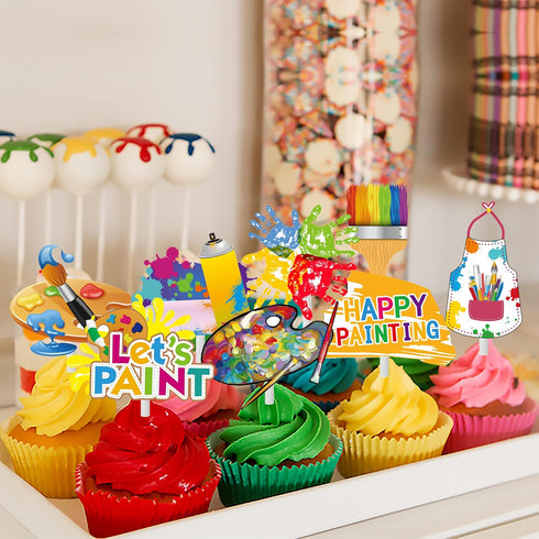 36Pcs Art Paint Party Cupcake Toppers, Paint Brush Cupcake Picks for Art Theme Birthday Party Baby Shower Supplies