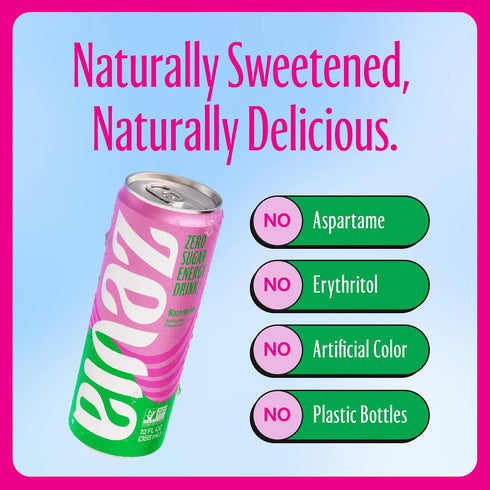 12 Zevia Zero Sugar Energy Drink, Watermelon, Ounce Can