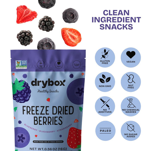 100% 0.56 oz 1 pack Drybox Freeze Dried Mixed Berries | Natural Fruit | Freeze Dried Berry Source | No Sugar