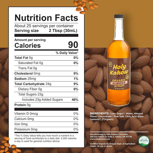 750ml Holy Kakow Cafe Organic Almond Syrup - Almond Syrup, Coffee Syrup, Organic Syrup for Coffee, Almond Syrup