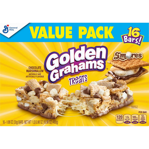 Pack, 16 16.96 oz (Pack 4) Golden Grahams Cereal Treat Bars, S'mores, Snack Bars, Value Ct