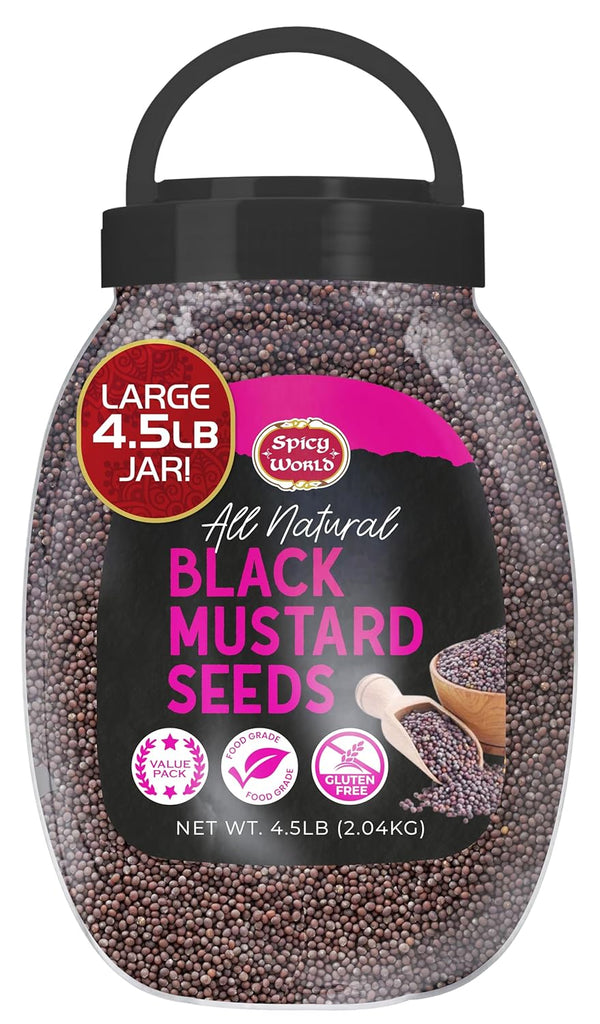 Spicy World Black Mustard Seeds Whole 4.5 LB Bulk Jar - All Natural, Gluten