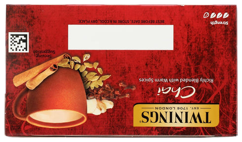 50 Count Twinings Chai Black Tea Individually Wrapped Bags, Sweet, Savoury Spices, Caffeinated, Enjoy Hot or Iced