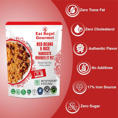 8.8 oz Pack 6, 1.5 Eat Regal Gourmet Red Beans and Rice, Non-GMO, BPA-Free, Pouches, of Minutes Microwave