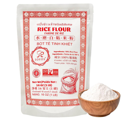 Soeos Rice Flour, 16 oz (1lb), Pack of 1, Finely Milled Gluten-Free