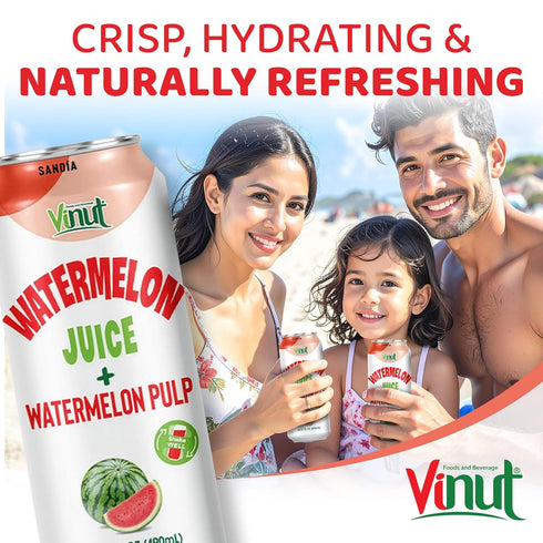 (16.57 oz, Pack 12) Vinut Natural Watermelon Juice Drink with Pulp, fl of Real Watermelon Juice, No Sugar Added, Gluten