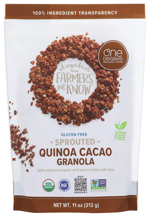 One Degree Organic Cacao Oat Quinoa Granola, 11 Ounce - 6 per