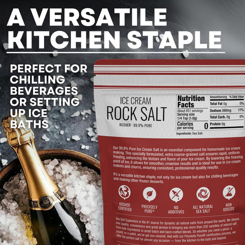 30 oz Rock Salt for Ice Cream Making, Universally Compatible Coarse and Non-Iodized Salt for All Ice Cream Maker, Bag