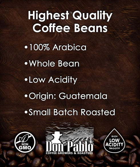 Pablo's Pride 3LB 3 (3 lb) Guatemala - Medium-Dark Roast - Whole Bean Coffee - Low Acidity - Pound Bag