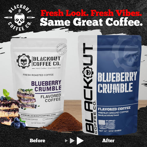 12oz Blackout Coffee Blueberry Crumble Flavored Ground Coffee Medium Roast, Smooth Taste, Guilt-Free Indulgence Freshly