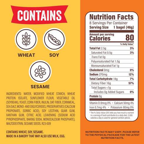 THOMAS' 8 count, (1.63 oz 13 oz Keto Plain Bagel Thins, each), Bagels, Bag