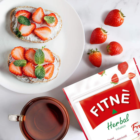 FITNE Strawberry Herbal Detox Tea - 12 Tea Bags, Fruity Myrobalan Rhubarb Senna Infusion, No Calories
