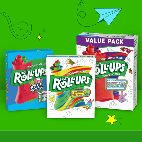 Fruit Roll-Ups 0.5 oz, 10 Fruit Flavored Snacks, Tropical Tie-Die, ct