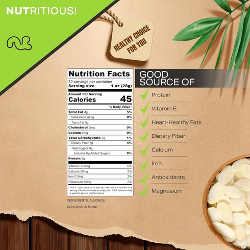 (32oz 2 LB) Packed NUT CRAVINGS - Blanched Sliced Almonds - Raw, - Fresh in Resealable Bag - Nut Snack - Food