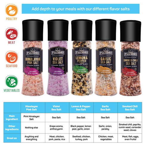 11.3oz Papa Palermo Grape Infused Violet Sea Salt with Grinder, Kosher, All Natural, No Additives