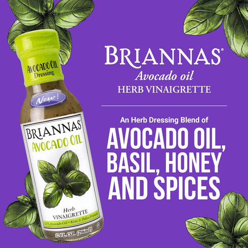 100% 10 oz. BRIANNAS - Avocado Oil Herb Vinaigrette Dressing - Nutrient Rich, Low Sodium, Keto & Paleo Friendly Salad