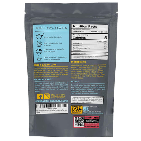 Immune Package Herbal Lemon Ginger Tea for Cold, Cough, Sore Throat Coat, Support - Get Well Gifts For Women