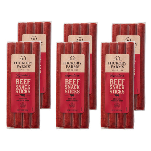 Hickory Farms Beef Sticks 6-Pack | High-protein snack, gluten free, meat sticks