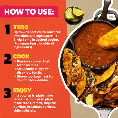 Pack 2 EZ Bombs Birria Bomb Seasoning, of Authentic Mexican Spice Mix for Tacos, Burritos, Nachos, and Quesadillas Made